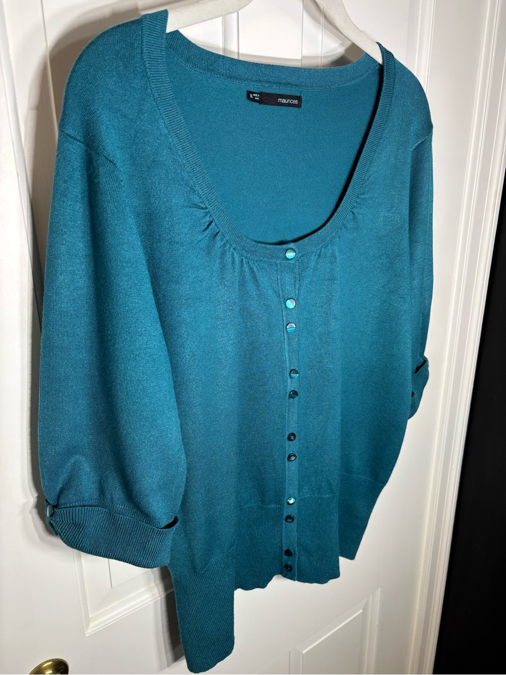 Maurices Women’s XL Teal Turquoise Scoop-Neck Ribbed Sweater Cardigan Knit - Picture 2 of 11